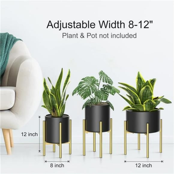 Plant Stand, Metal Plant Stand Adjustable Width 8-12 inches, Gold 1pack - Picture 2 of 6